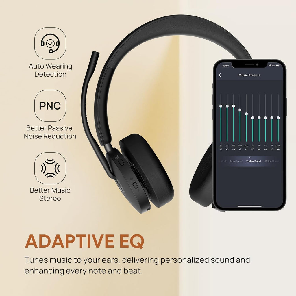 Yealink Headset BH74 Bluetooth Wireless On-ear, Acoustic Shield Mic & Hybrid ANC, Long Battery, All-Day Comfort, Dual Busylight, Teams Certified, Ideal for Office, Remote, and On-the-Go with Cloth