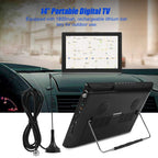 Small Digital TV, 14 Inch Digital Television Rechargeable ATSC TFT Portable TV HD Video Player 110-220V US for Home Car
