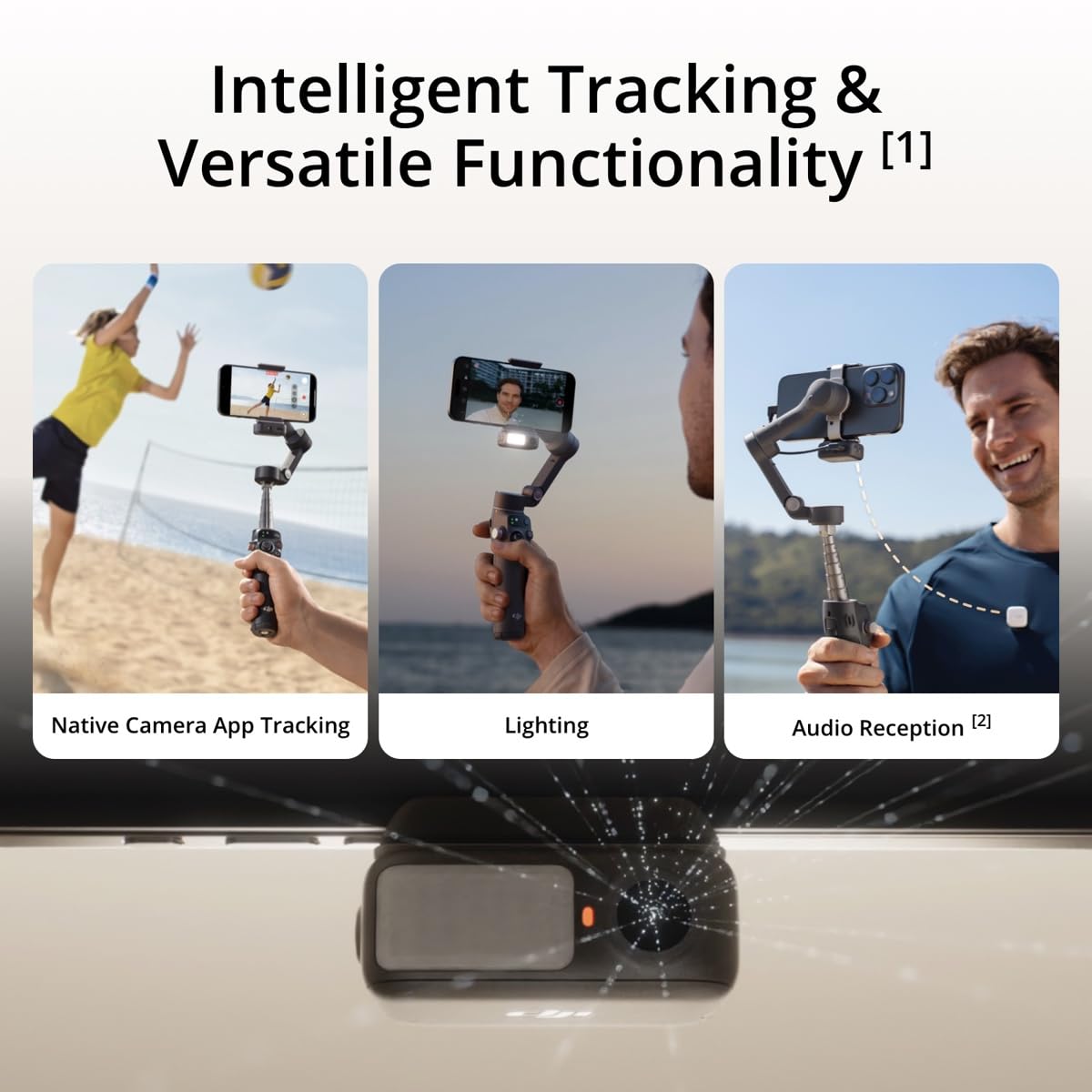 DJI Osmo Mobile 7P Gimbal Stabilizer for iPhone, Android, Lighting, 3-Axis Phone Gimbal, Built-in Extension Rod & Tripod, 10hrs Use, Phone Charging + Portable Charger + Wireless Mic Set + 20W Plug