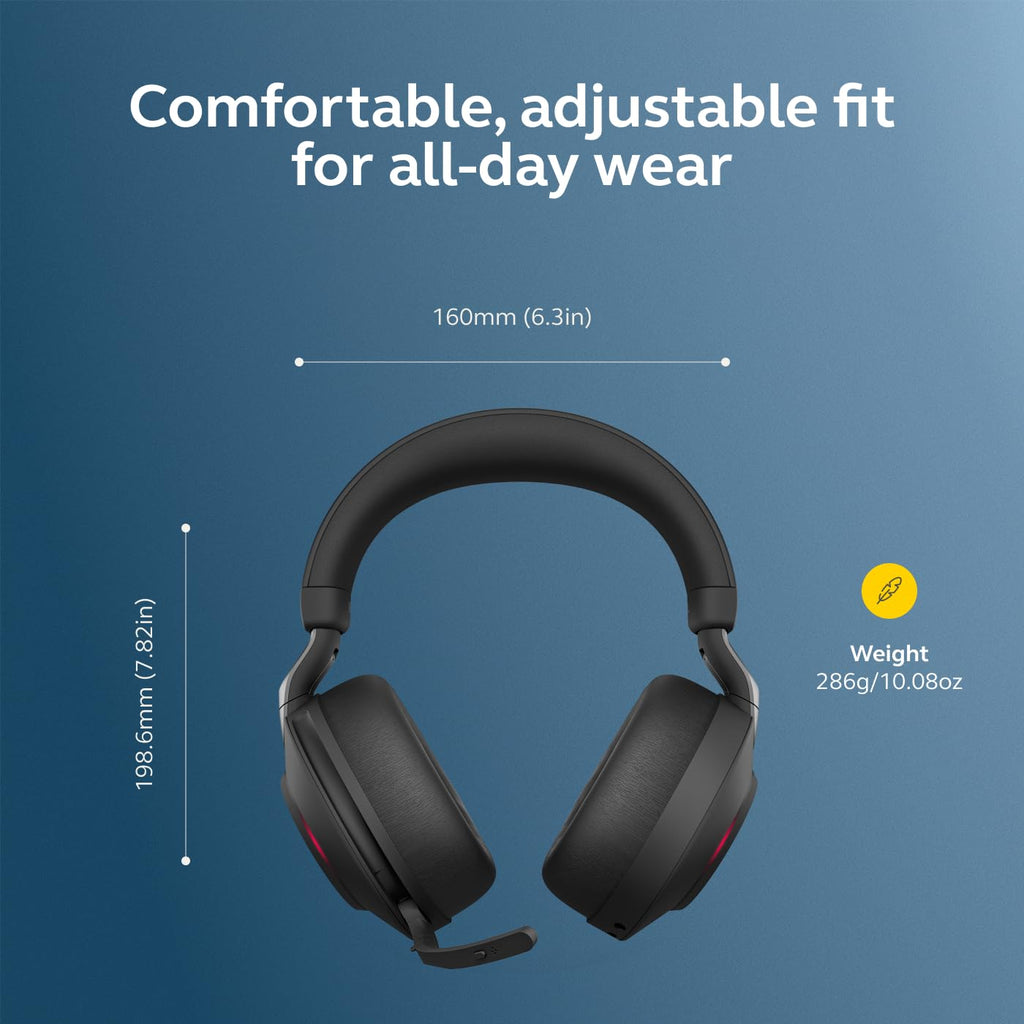 Jabra Evolve2 85 Wireless PC Headset – Noise Cancelling UC Certified Stereo Headphones with Long-Lasting Battery – USB-C Bluetooth Adapter – Black