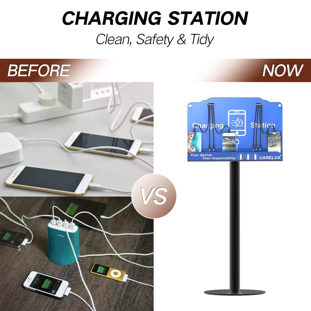 Floor Stand Cell Phone Charging Station for Multiple Device | 8 Charging Ports Charger Station | Compatible with Smartphone Tablets | Applicated for Library, School, Hotel, Shopping Malls, Airport