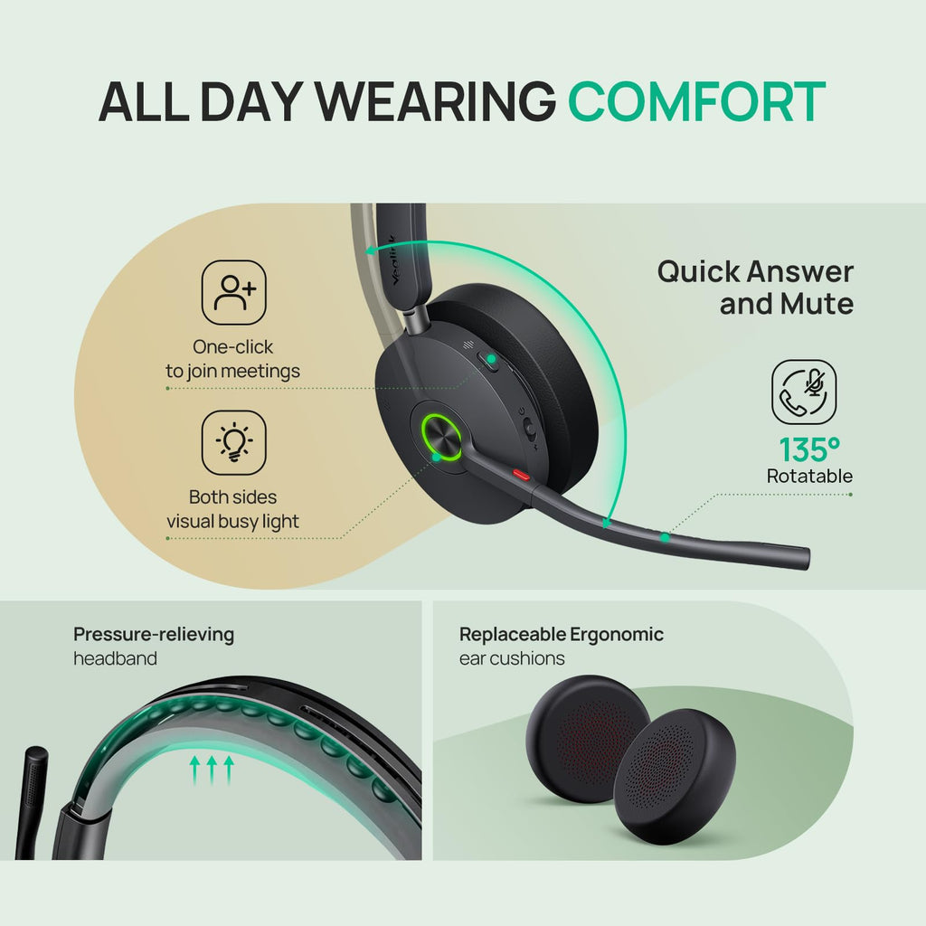 Yealink WH68 Workstation DECT Wireless Headset with 4" Touch Screen, 4 Mic Hybrid ANC, 606ft Range, All in One Workstation with Speaker, 3X USB Hub Office Headset for Desk Phone, Computer, Cellphone