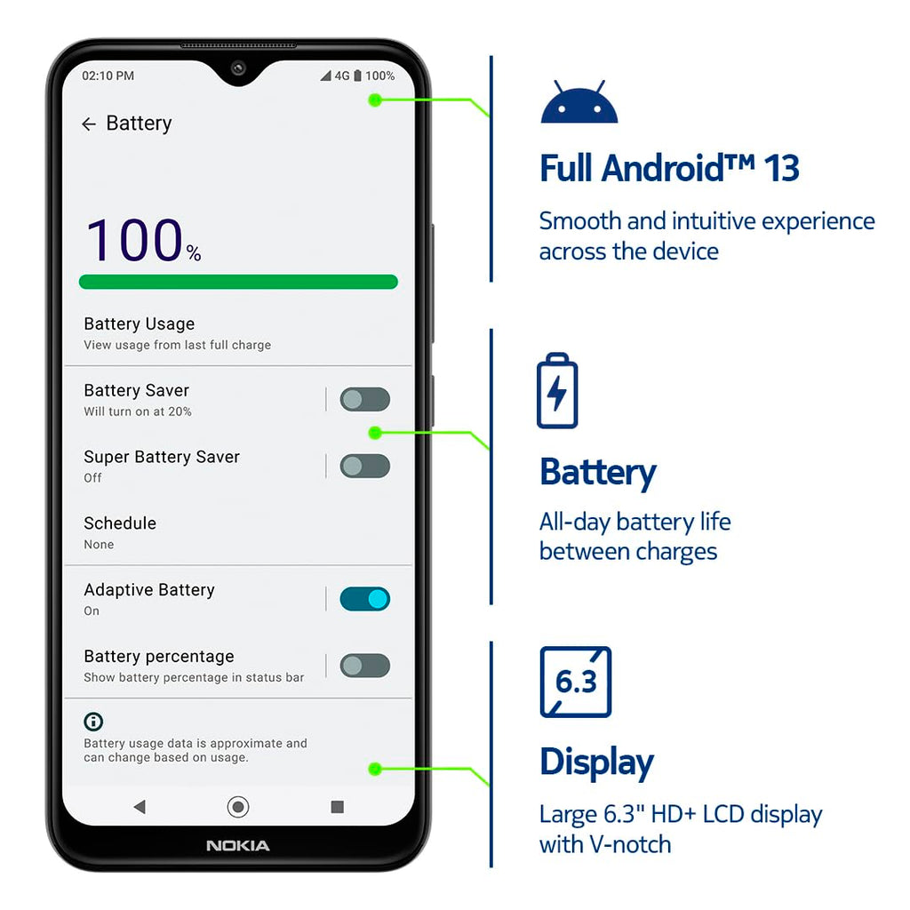 Nokia C210 | T-Mobile, AT&T, Cricket | Android 13 | Unlocked Smartphone | All Day Battery | US Version | 3/32GB | 6.3-Inch Screen | 13MP Dual Camera | Charcoal