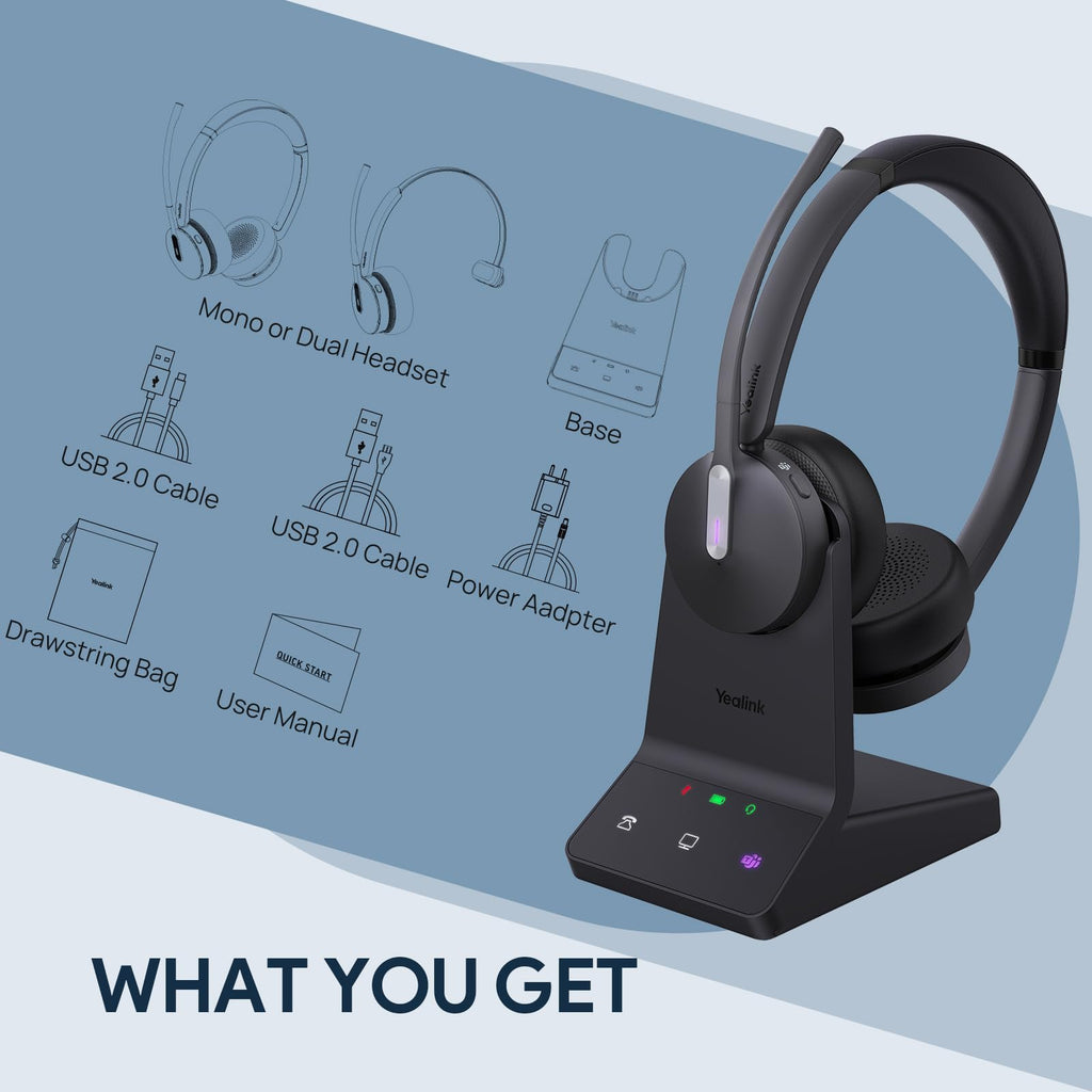 Yealink WH64 Dual UC DECT Bluetooth Wireless Headset for Phone PC Cellphone