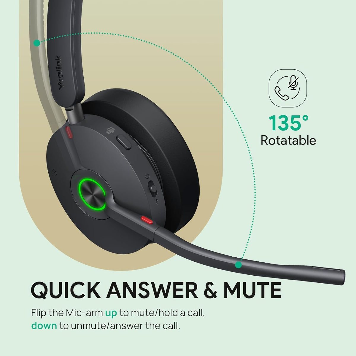 Yealink Headset BH74 Bluetooth Wireless On-ear, Acoustic Shield Mic & Hybrid ANC, Long Battery, All-Day Comfort, Dual Busylight, Teams Certified, Ideal for Office, Remote, and On-the-Go with Cloth
