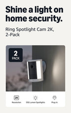 Ring Spotlight Cam 2K (newest model), Battery, Home or business security, Wide-Angle Retinal 2K Video, 6x Enhanced Zoom, Motion-Activated Spotlights, White