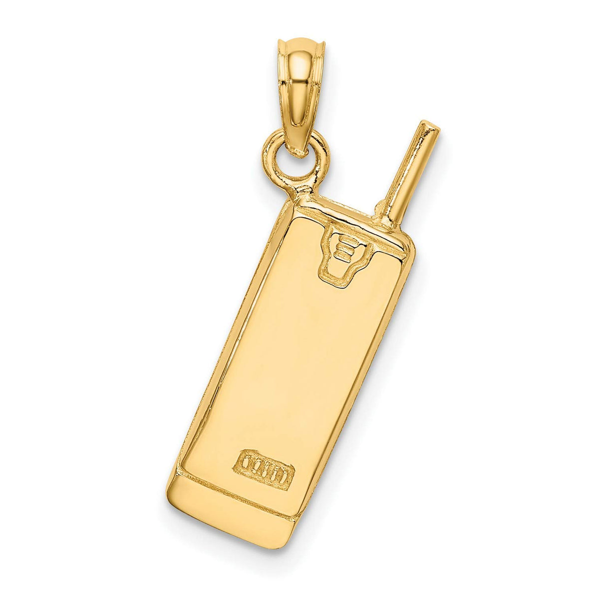14k Yellow Gold Retro Cell Phone Pendant in Rhodium Two Tone Finish, Unisex Tech Jewelry Charm with Detailed Old School Design, Statement Hip Hop Accessory for Vintage 90s Style Enthusiasts