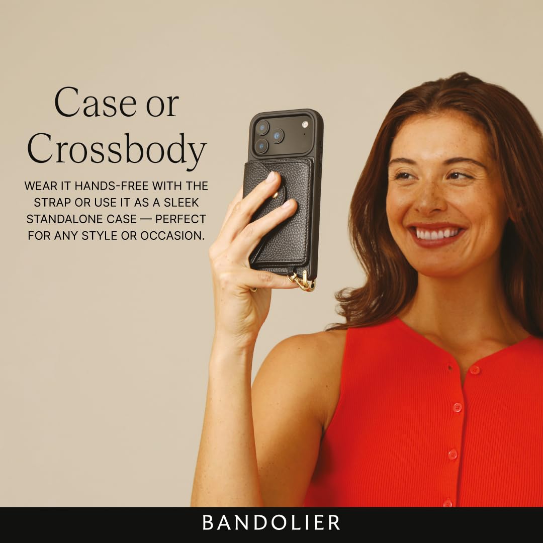 Bandolier Remi Leather Crossbody Phone Case iPhone 17 - Black/Gld