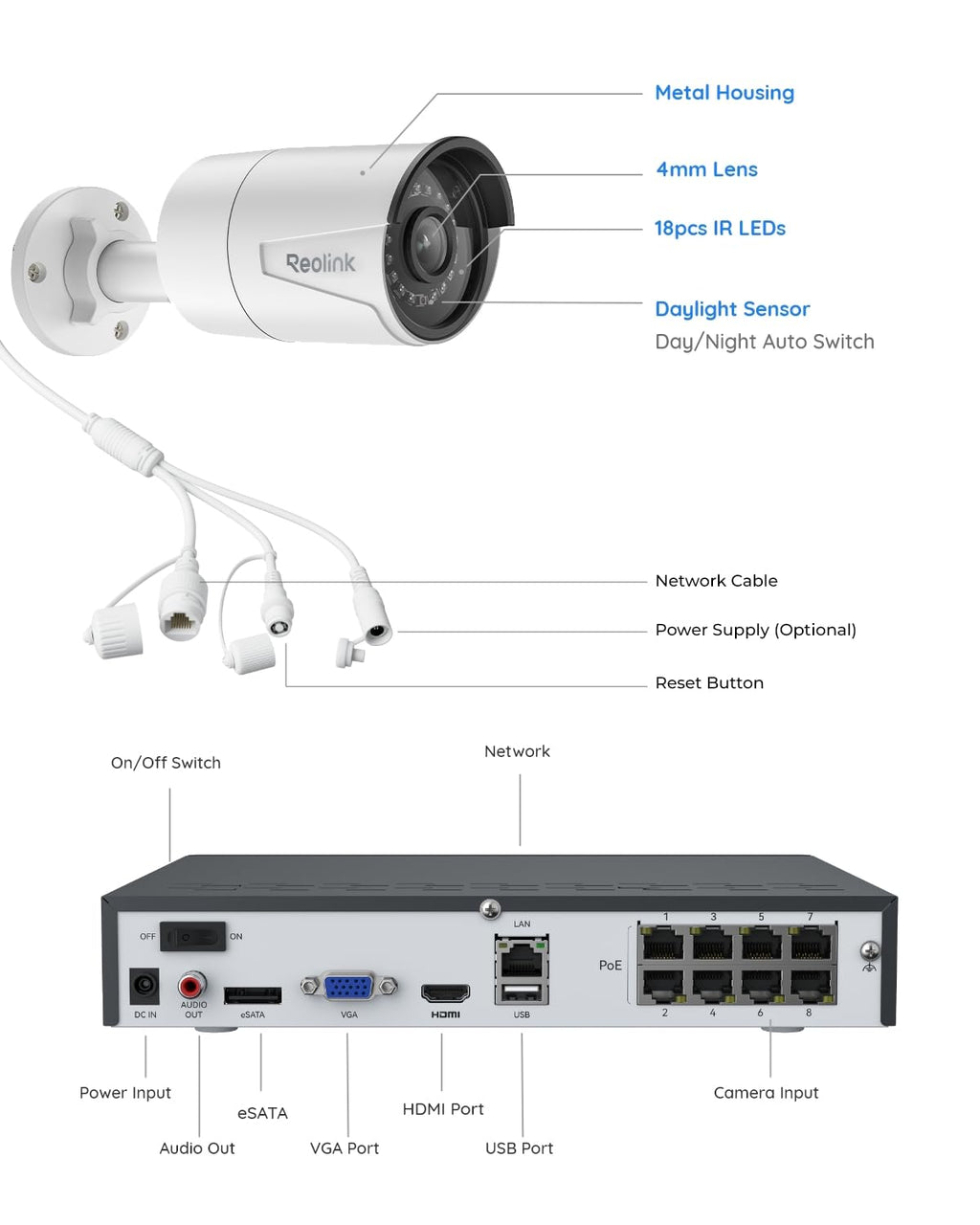REOLINK 8CH 5MP PoE Security Camera System with 2TB HDD RLK8-410B4-5MP