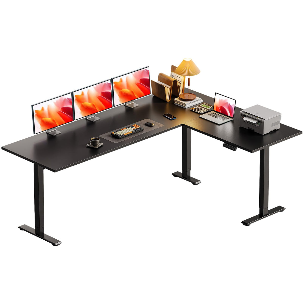 Casaottima 63 Inch L Shaped Electric Standing Desk, Home Office, White