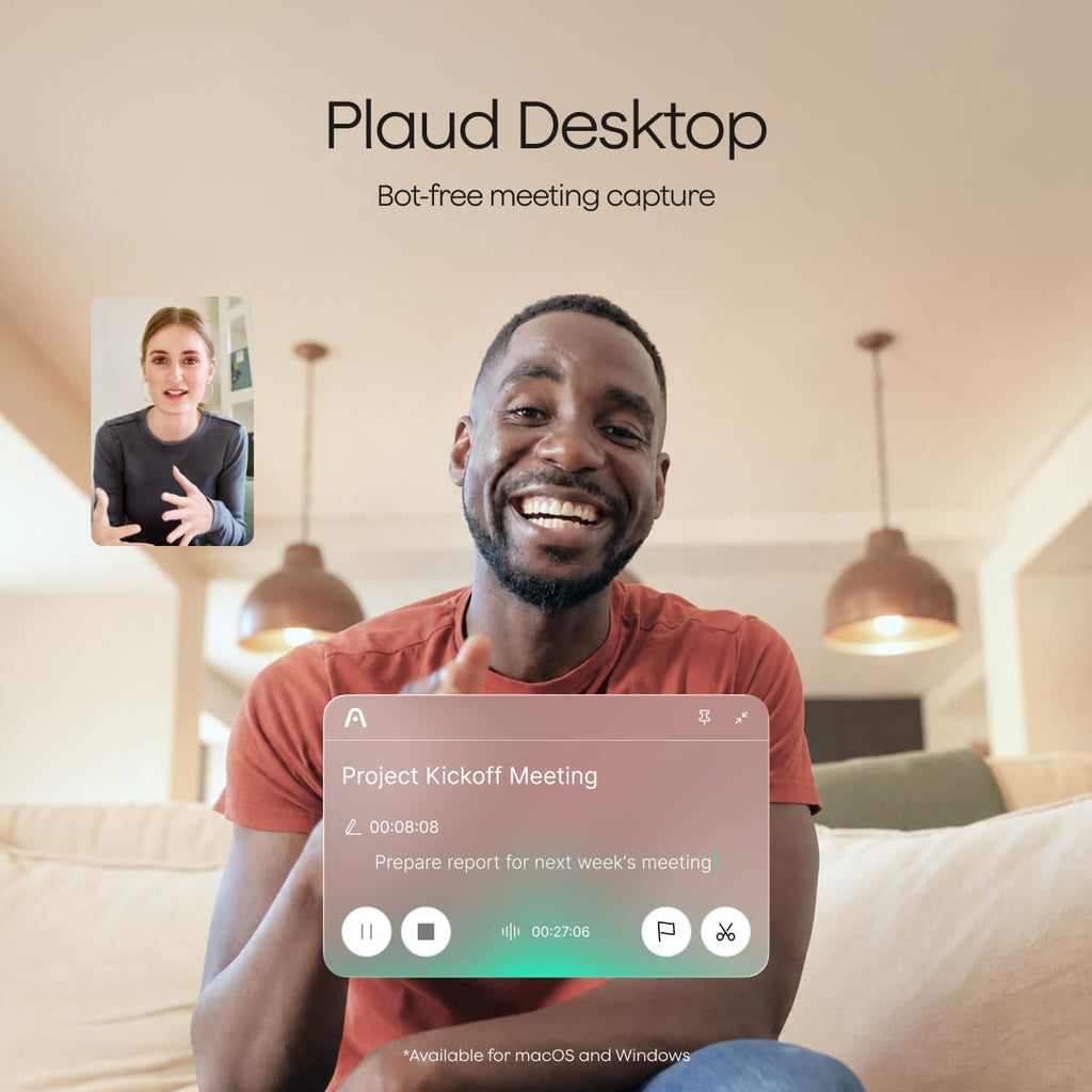 Plaud NotePin S AI Voice Recorder, Capture, Understood, Done, Black