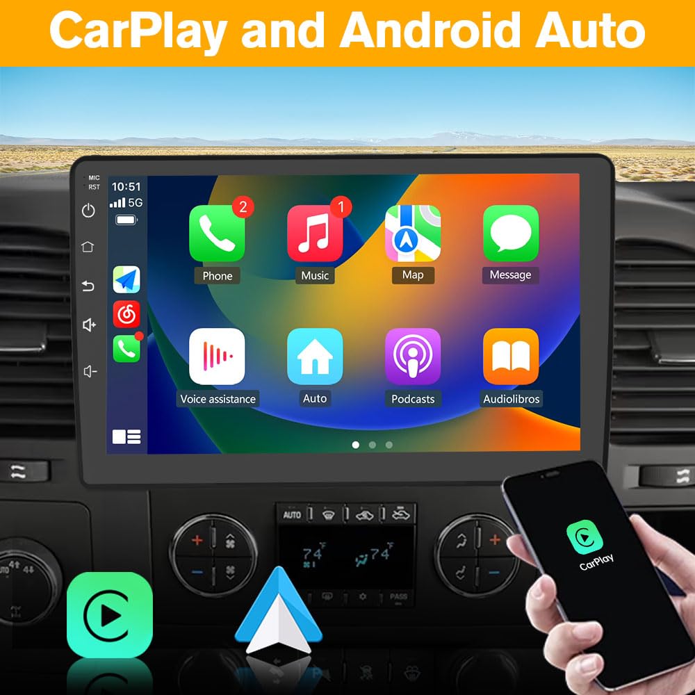 AWESAFE 4Core 64GB Car Radio Stereo for Chevy Silverado 2007-2013 Tahoe Equinox GMC Sierra Yukon 10 inch Touch Screen CarPlay Android Auto