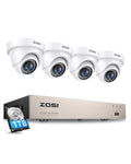 ZOSI 3K Lite Security Camera System with 1TB Hard Drive,AI Human/Vehicle Detection,Night Vision,H.265+ 8Channel HD TVI DVR Recorder,4pcs 1080P HD 1920TVL Indoor Outdoor Surveillance CCTV Dome Cameras