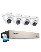ZOSI 3K Lite Security Camera System with 1TB Hard Drive,AI Human/Vehicle Detection,Night Vision,H.265+ 8Channel HD TVI DVR Recorder,4pcs 1080P HD 1920TVL Indoor Outdoor Surveillance CCTV Dome Cameras
