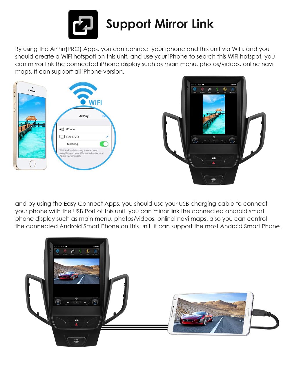 9.7 Inch HD Touchscreen Android 14 Stereo Car Radio Upgrade for Ford Fiesta 2009-2020 Wireless Carplay | Android Auto 2G+32G WiFi GPS Navigation Bluetooth 5.0 FM,SWC, Car Tablet
