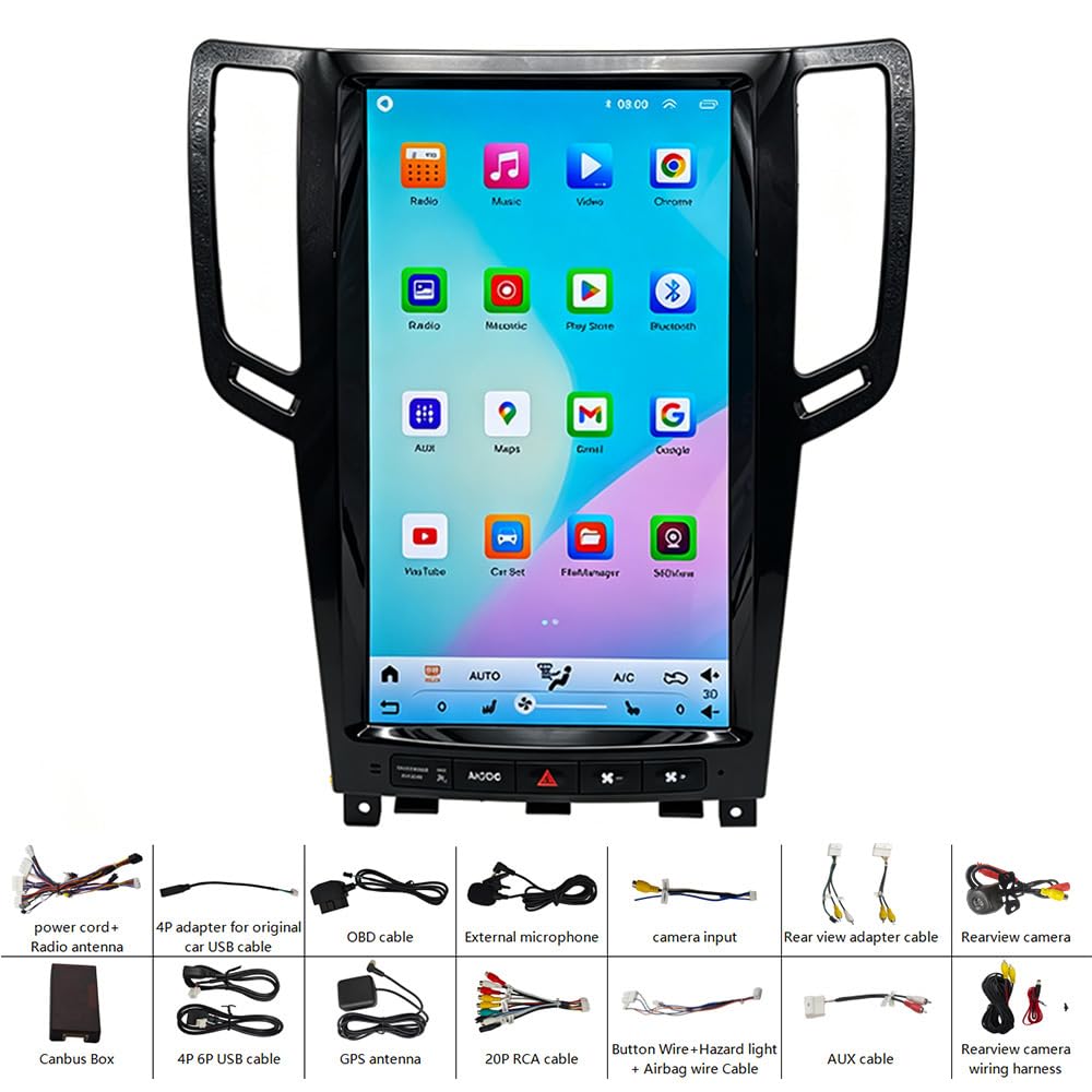 13.8-inch Car Stereo Android 15 8Core 4+64G Player with CarPlay Android Auto 5G WiFi BT DSP FM/RDS Radio SWC for Infiniti G35 G37 G25 2003-2015 GPS Navigation with Backup Camera