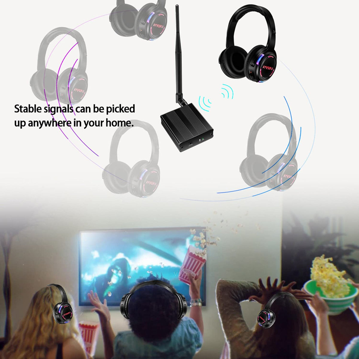 Rechargeable Wireless Silent Disco Headphones RF LED Flashing Light Headset 10pcs Headphones Bundle and 1 Transmitter 500m Distance