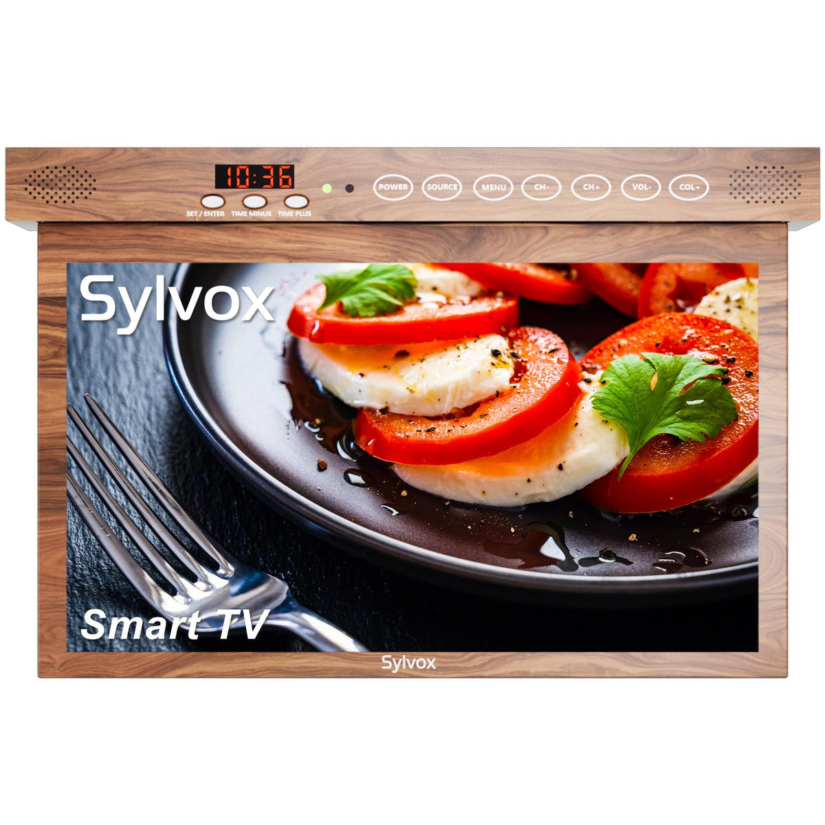 SYLVOX 15.6" Flip Down Smart TV Under Cabinet Google TV Supports 360 Degree Rotation WiFi & Wireless Connection, Storage Design for Kitchen Bedroom RV Yacht (Classic Black)