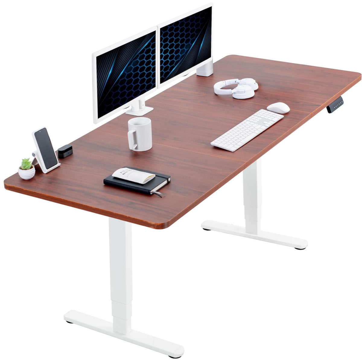 VIVO Electric Dual Motor Standing Desk, 71" x 30" Dark Walnut Top