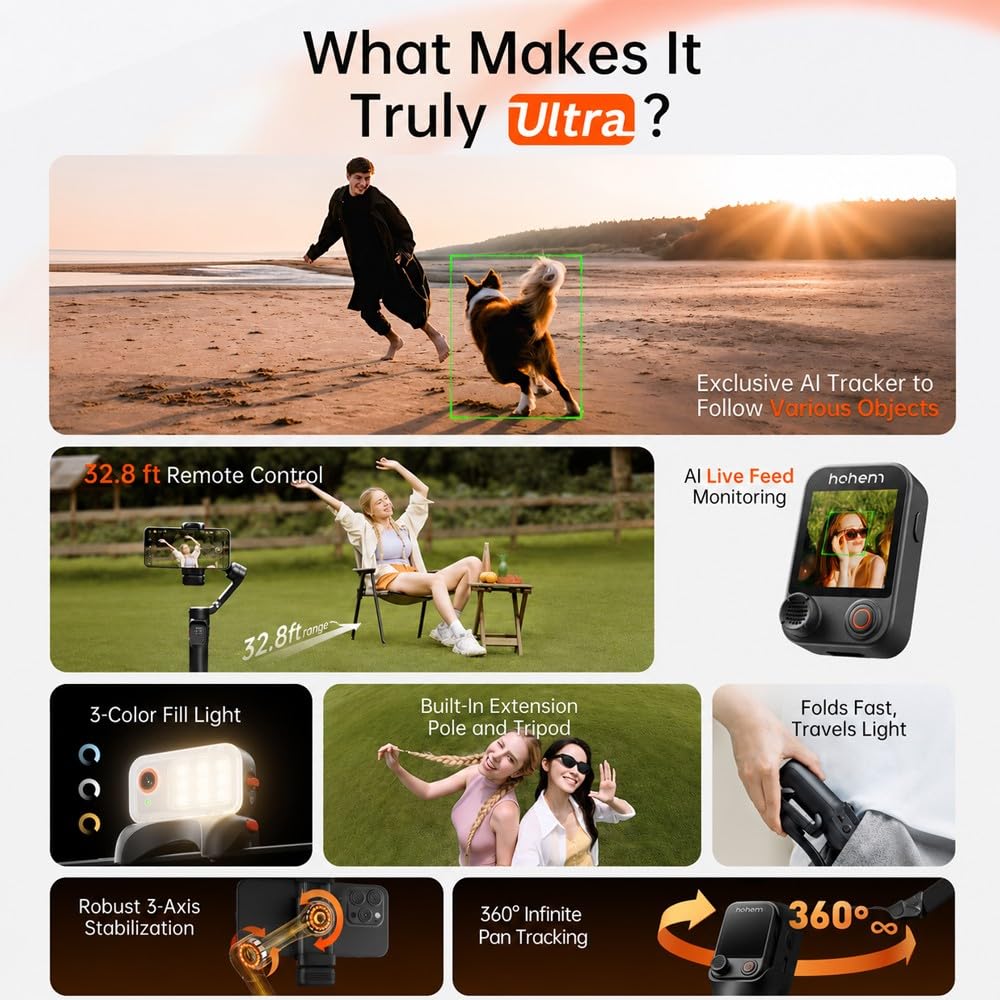 hohem iSteady V3 Ultra Gimbal Stabilizer for iPhone Gimbal with AI Tracking