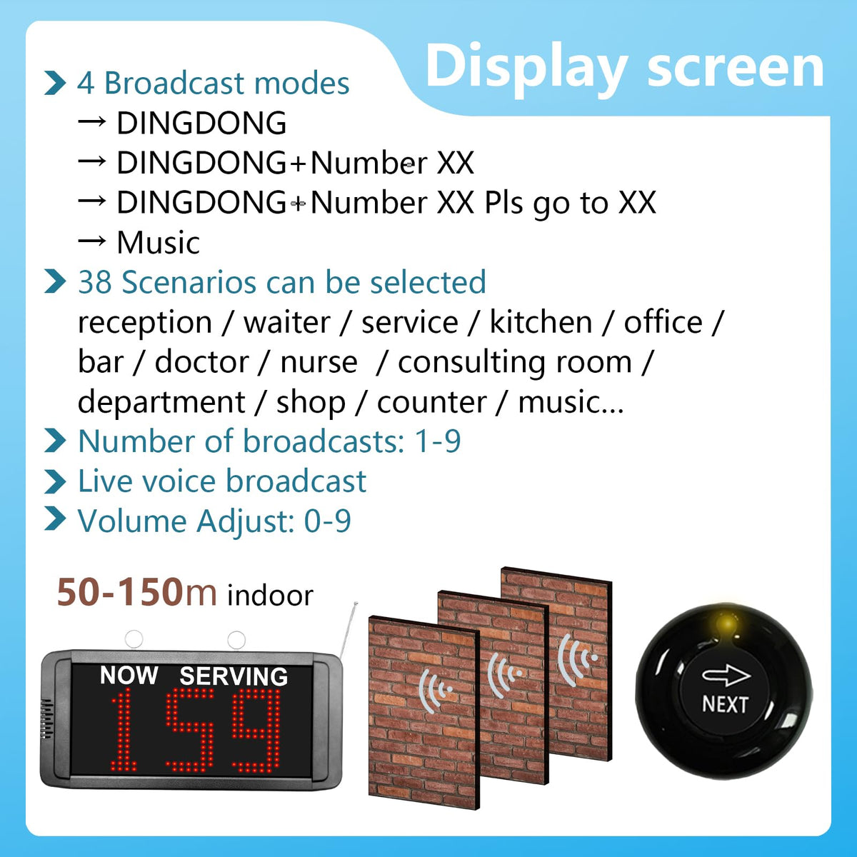 Now Serving Number System with 3 Next Call Buttons Ticket Dispenser