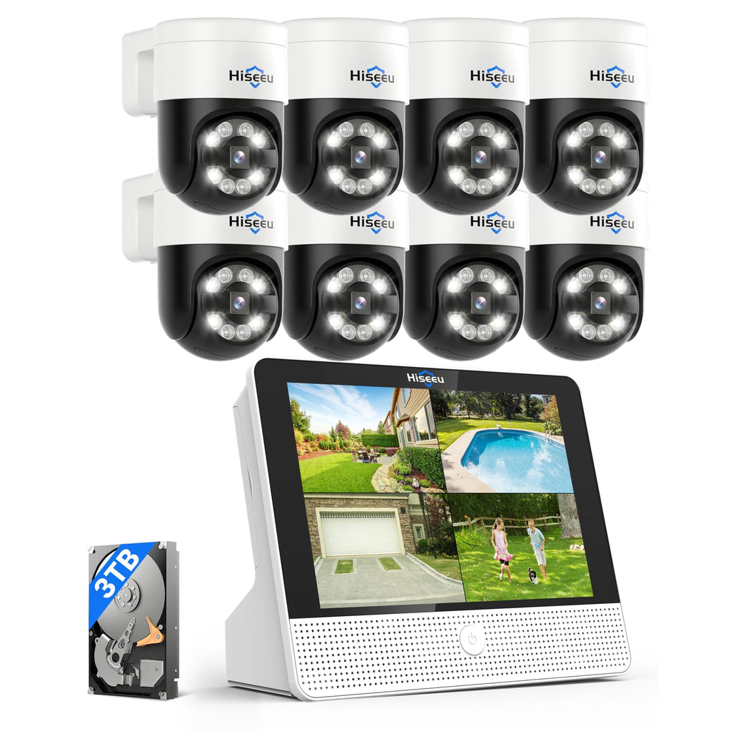 Hiseeu 4K PoE Security Camera System,8Pcs 5MP PoE PTZ Cameras,330° View