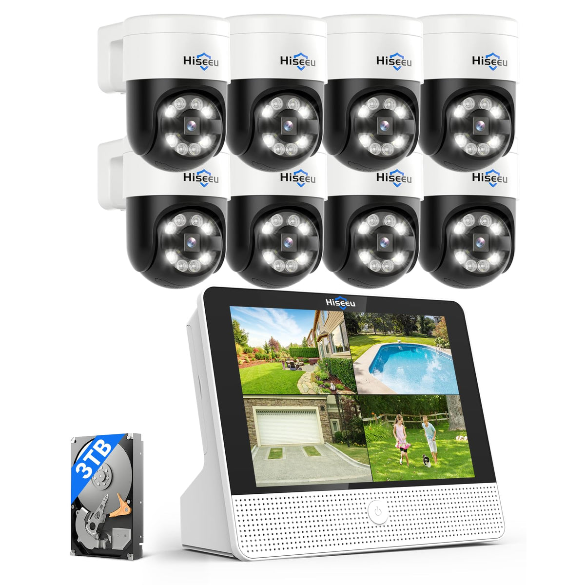 Hiseeu 4K PoE Security Camera System,8Pcs 5MP PoE PTZ Cameras,330° View