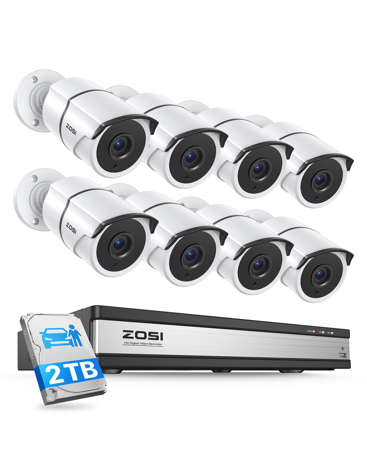 ZOSI 3K Lite 8CH Security Camera System with Audio, 4X Metal Cams, 1TB HDD