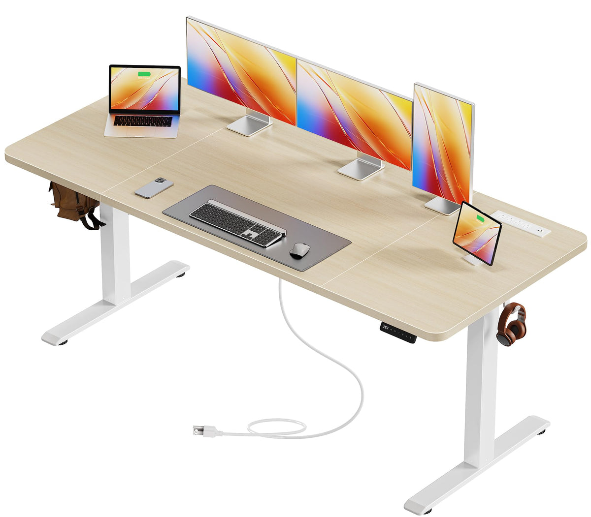 Huuger 63 X 24 Inch Electric Standing Desk with Power Outlets and USB-C Port, Height Adjustable Desk, Sit Stand Desk for Home Office, Computer & Gaming Desk with 3 Presets, Stable Steel Frame, Black