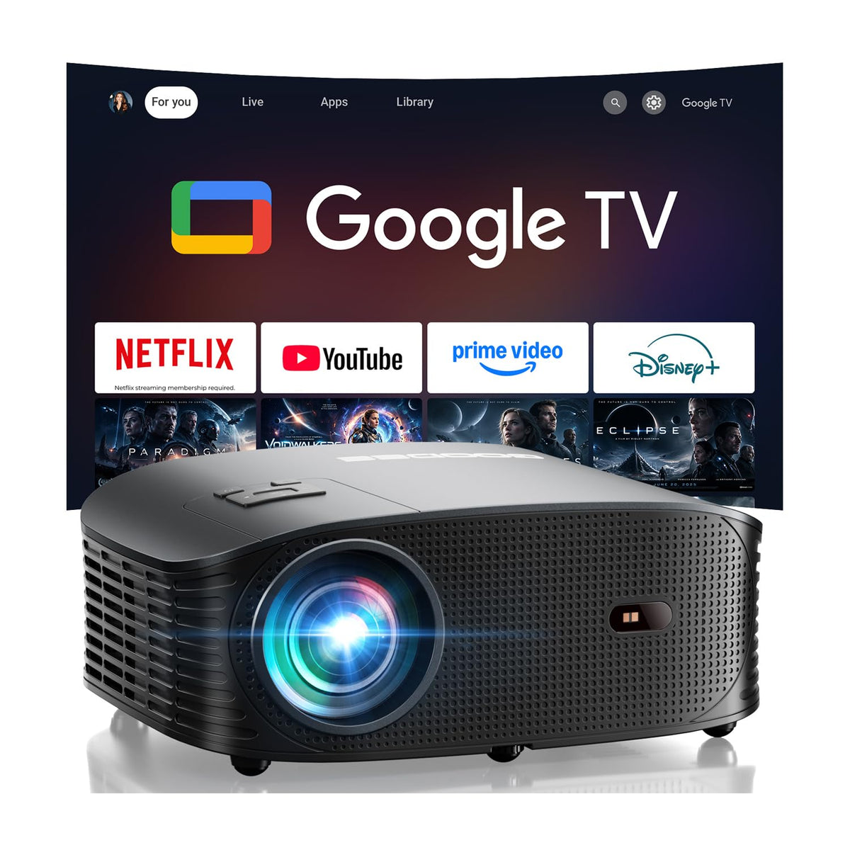 GOODEE Mini Projector [Official Licensed Google TV] Built-in Apps