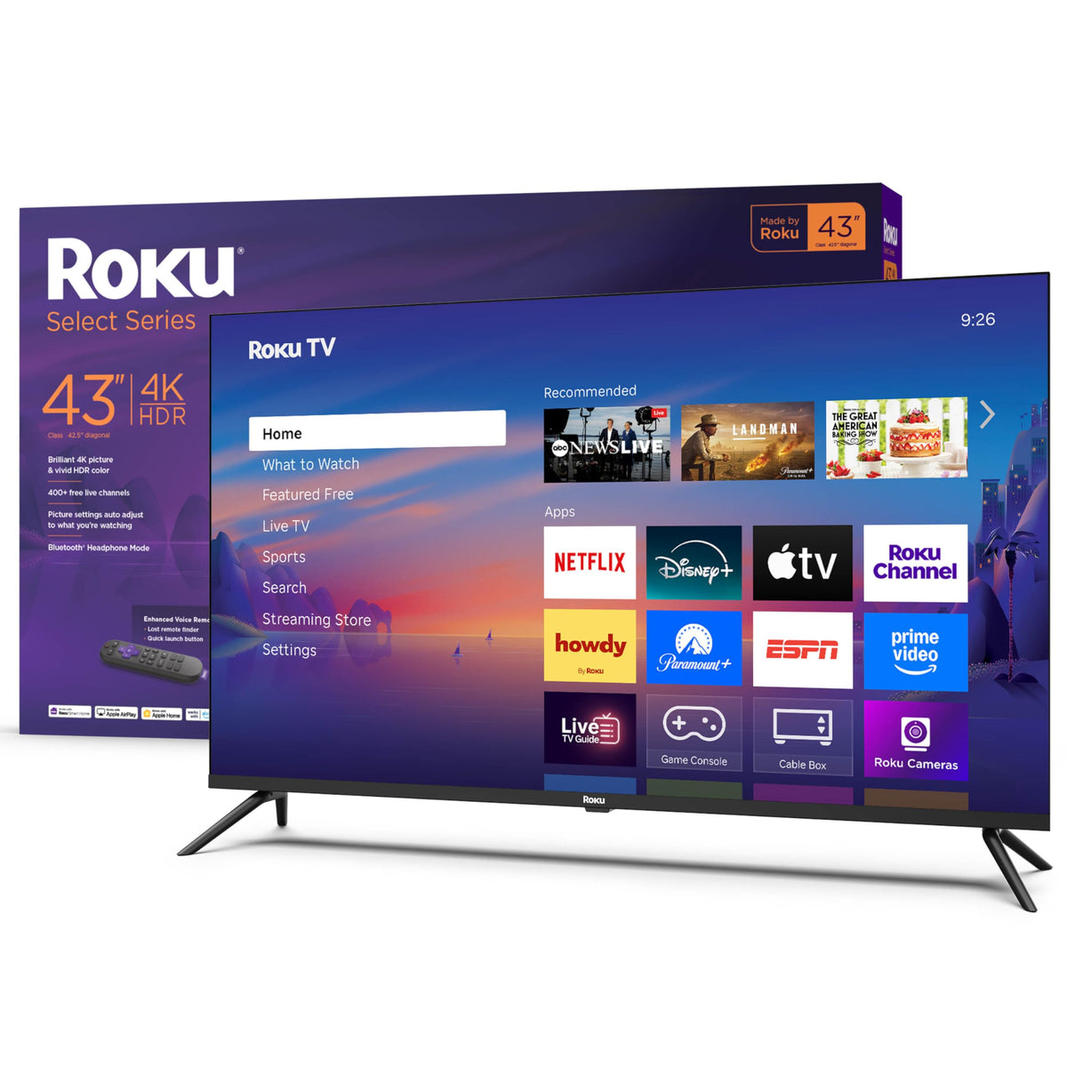 Roku Smart TV – 43-Inch Select Series, 4K HDR TV – RokuTV with Enhanced Voice Remote – Flat Screen LED Television with Wi-Fi for Streaming Live Local News, Sports, Family Entertainment