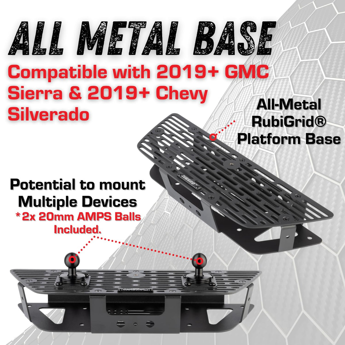 Bulletpoint RubiGrid Dash Mount Platform 2 Phone Holders Bundle Compatible with 2019+ Chevrolet Silverado & GMC Sierra Multi-Device Mount
