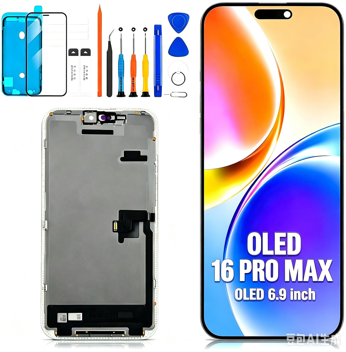for iPhone 17 Pro Max Screen Replacement 6.9 inch OLED Full Display Assembly with Promotion 120Hz, OEM Grade Soft OLED, True Tone & Face ID Supported, DIY Repair Kit with Tools, Black