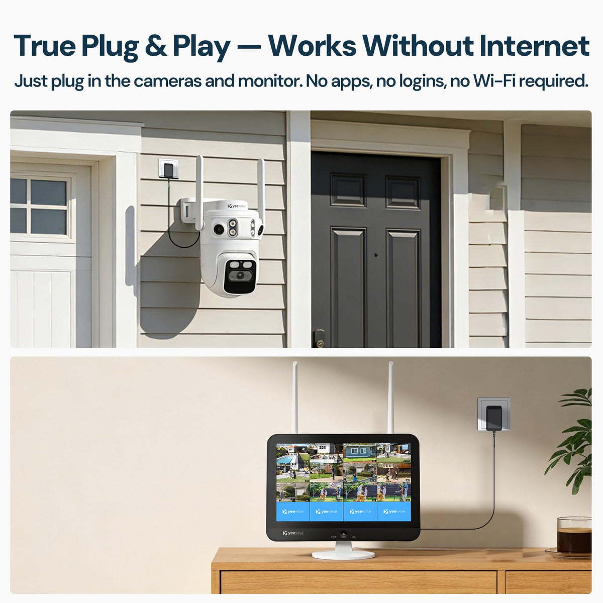 yeewise Triple Lens WiFi Security Camera System Outdoor with 12” Monitor