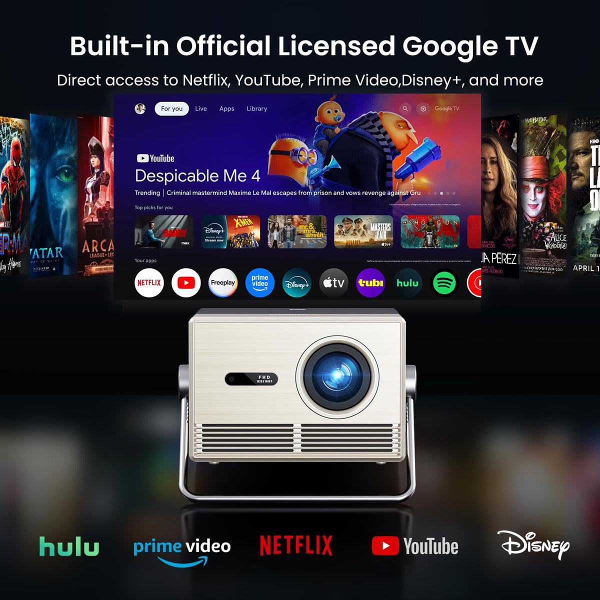 HAPPRUN 3000 ANSI Official Licensed Google TV Outdoor 4K Full HD Projector