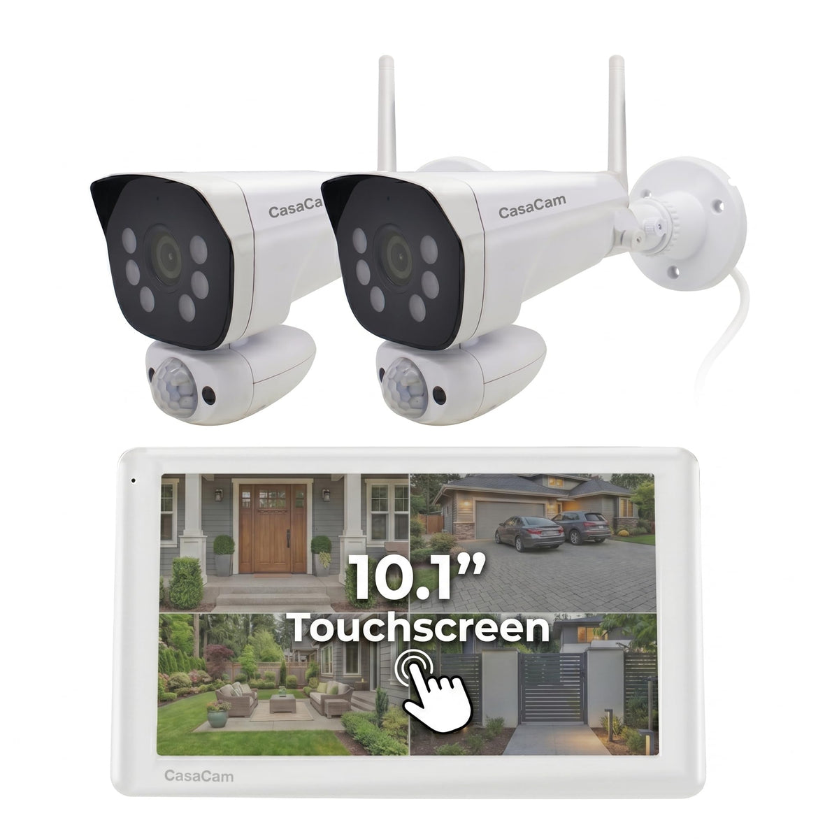 CasaCam Wireless Security Camera Pro, 10.1" Monitor, 2 2K Cams, No Fees