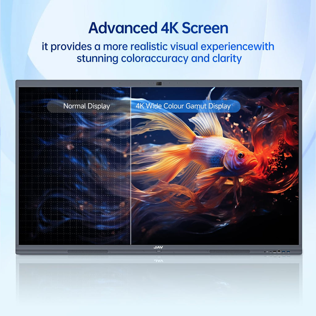 JAV 65 Inch Smart Board Pro, Google EDLA Certified 4K UHD Interactive Whiteboard for Classroom Home Office, Android 14, 8GB+128GB, 48MP AI Camera, Wi-Fi & Bluetooth