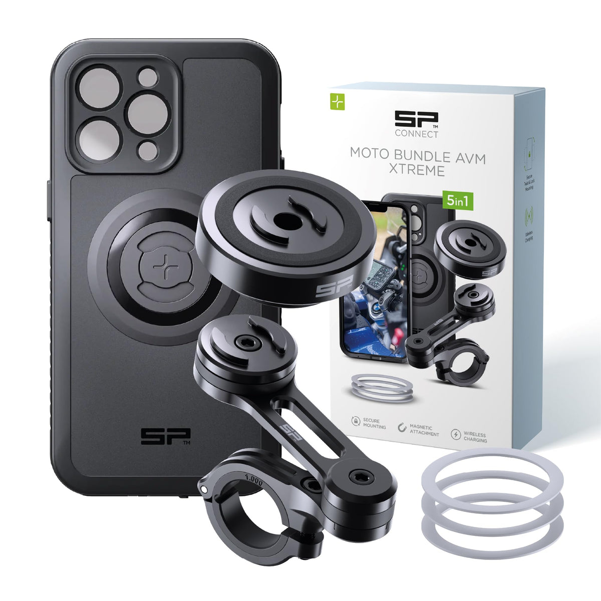 SP CONNECT Moto Bundle II AVM Xtreme | SPC+ |Compatible with iPhone 17 Pro/18 Pro | Phone Mount for Motorcycle | Motorcycle Phone Holder | Handlebars