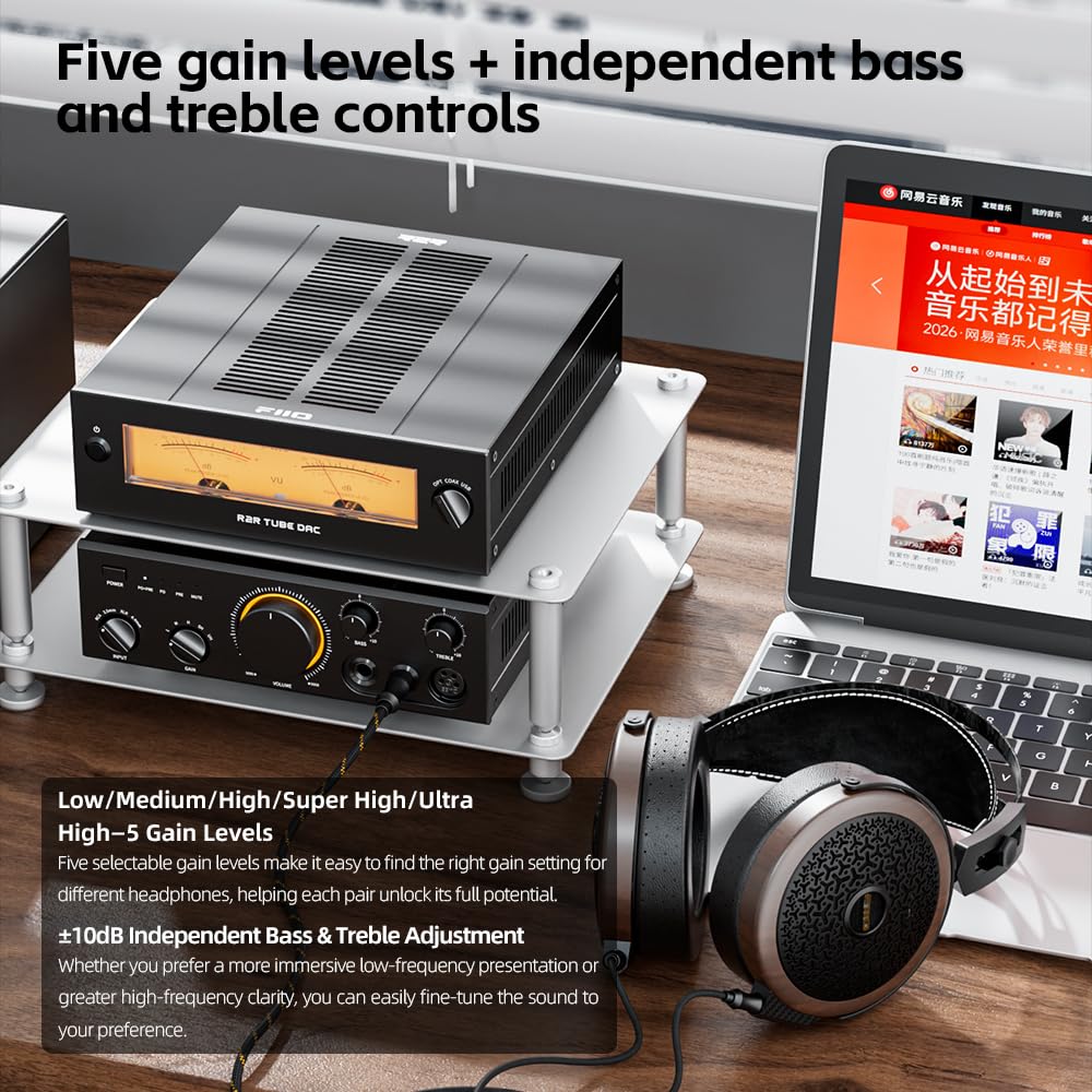 FIIO Class A Desktop Class A Headphone Amplifier, 4000mW+4000mW Balanced Output, Fully Balanced Circuit, 5-Level Gain, Bass & Treble Control