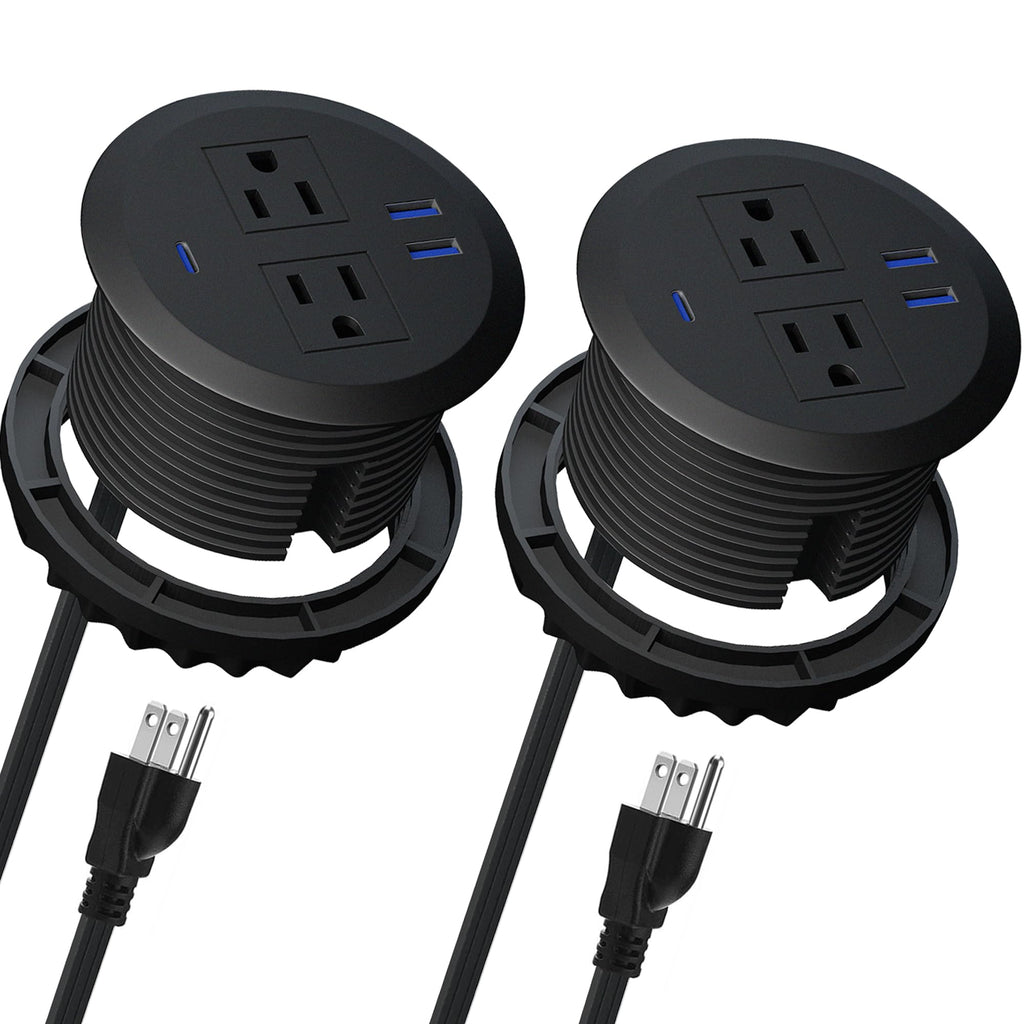 9-Pack 3-inch Desktop Power Grommet,PD20W USB-C,6.5ft Cord,Black