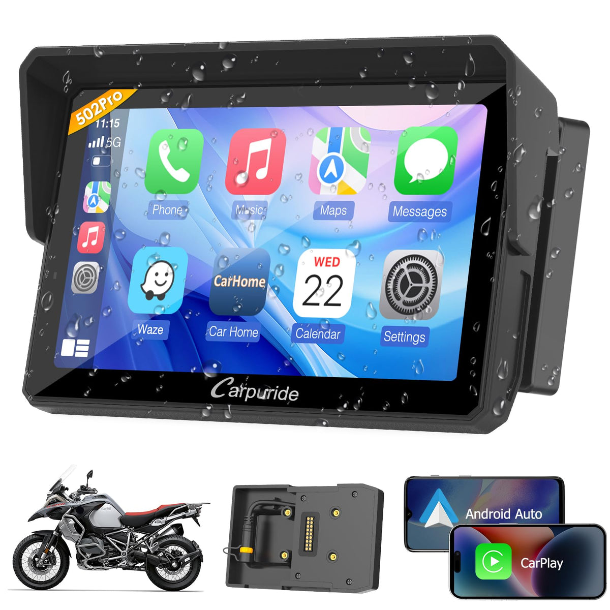 Carpuride W603 6.3" Motorcycle Wireless CarPlay & Android Auto
