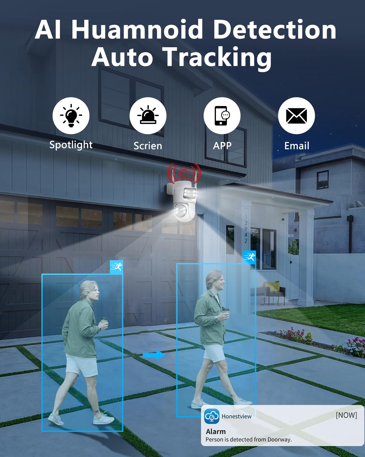 PTZ Dual Lens Wireless Security Camera System 4MP, 3TB HDD 45 Days Storage
