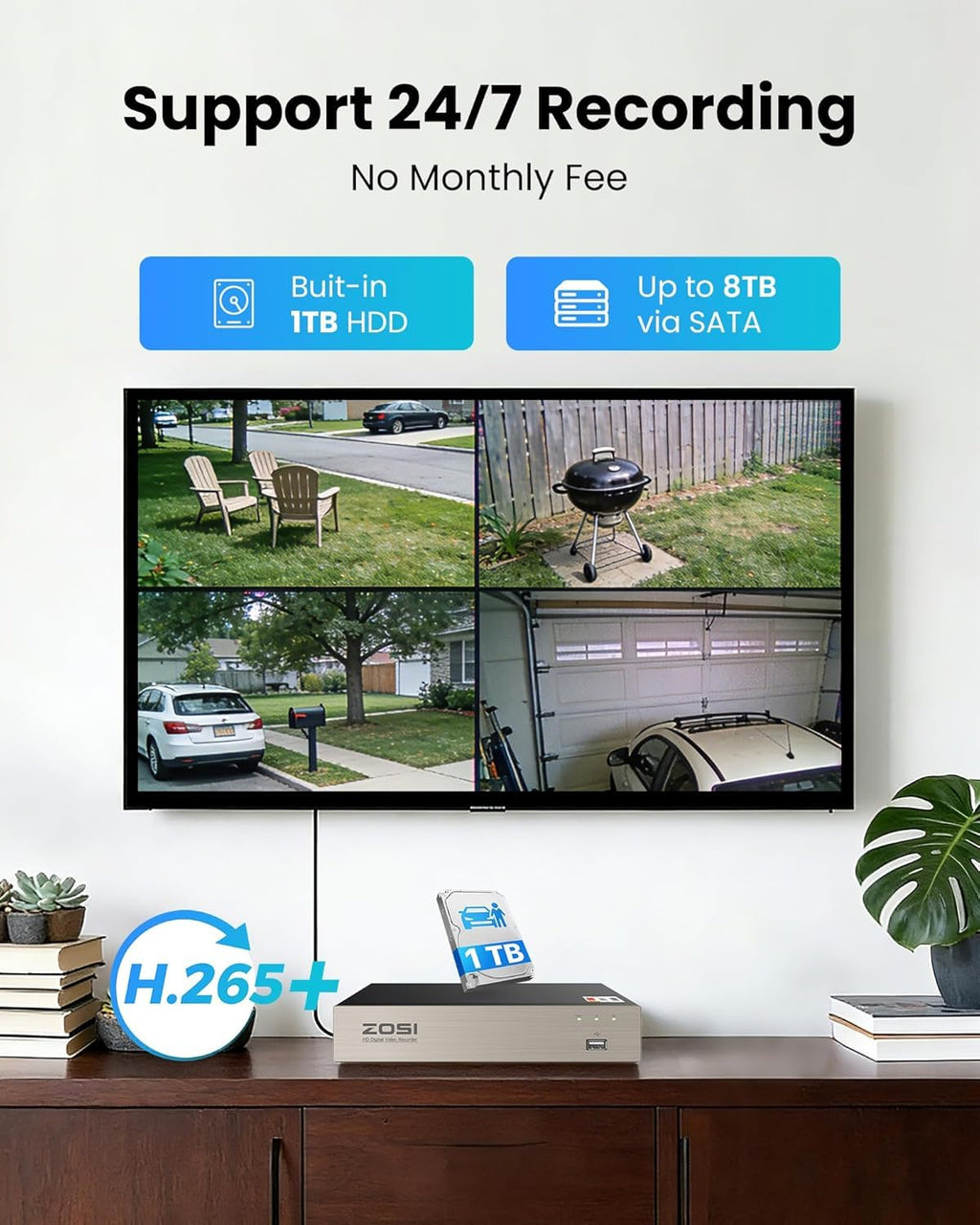ZOSI 3K Lite 8CH Security Camera System with Audio, 4X Metal Cams, 1TB HDD