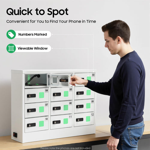 12 Slot Cellphone Charging Station,Cell Phone Locker,Cellphone Charging Cabinet with 3 in 1 Charging Cable Combination Lock QC3.0 Fast Charging for Office Classroom