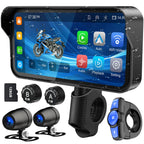 6.25" Motorcycle Carplay with HD Waterproof Touchscreen, Android Auto, TPMS, GPS Navigation System, Dash Cam, Remote Control, Loop Recording, Support Siri, Bluetooth, Inclued 128G SD Card