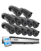 ZOSI 16CH 3K Lite Security Camera System with Audio, AI Human/Vehicle Detection, Night Vision, 8 x 1080P Metal Weatherproof Wired Cameras, 16 Channel Surveillance DVR with 2TB HDD for 24/7 Recording
