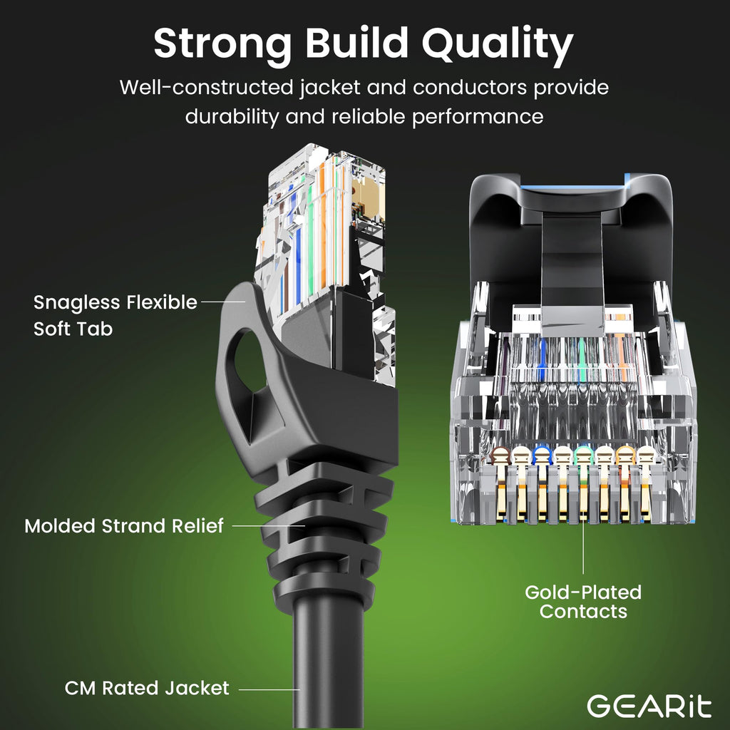 GEARit Cat6 Ethernet Patch Cable 3ft Black 100-Pack Cat 6 Patch Cords