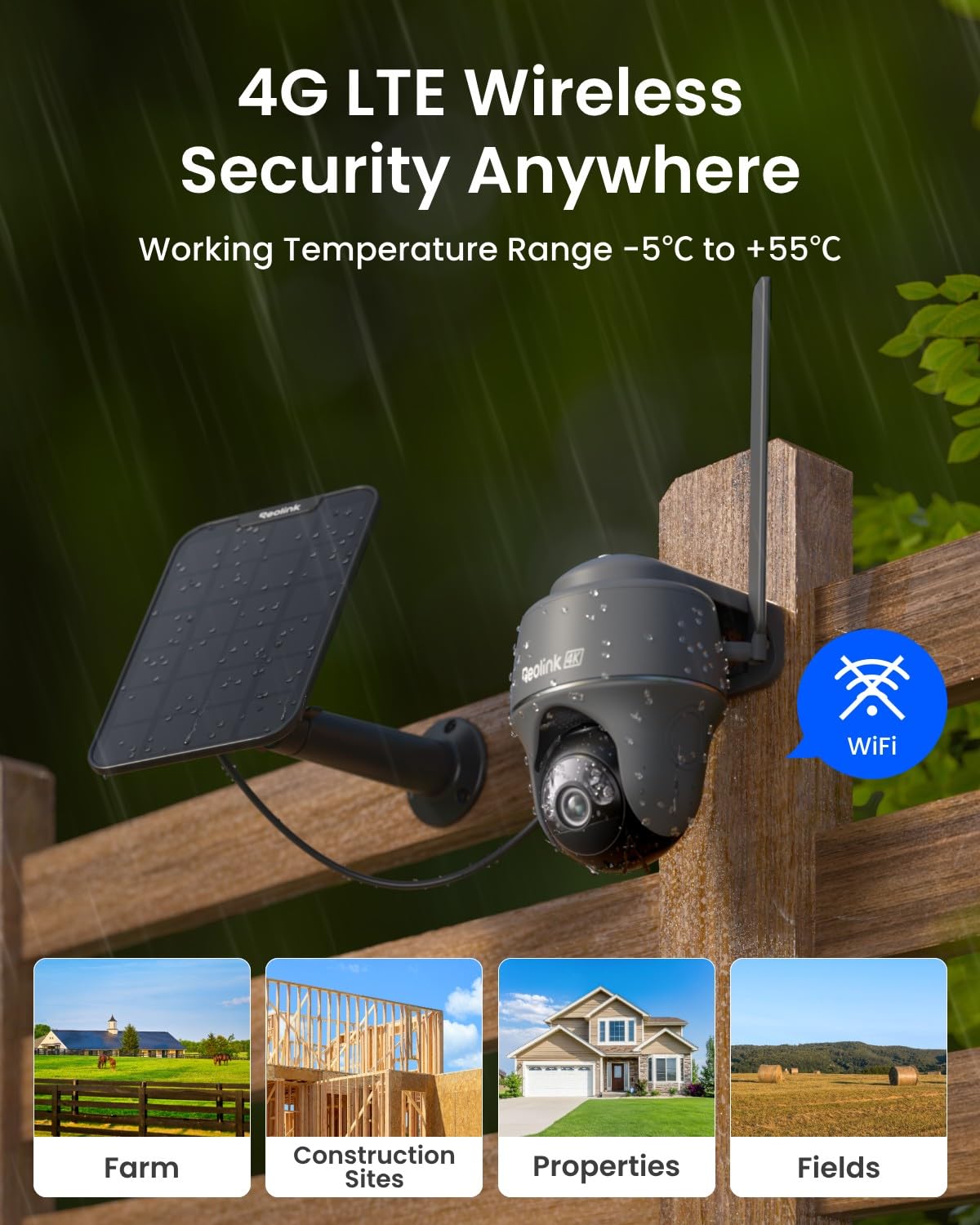 REOLINK 4K Solar Security Cameras Wireless Outdoor, 4G LTE Cellular Camera