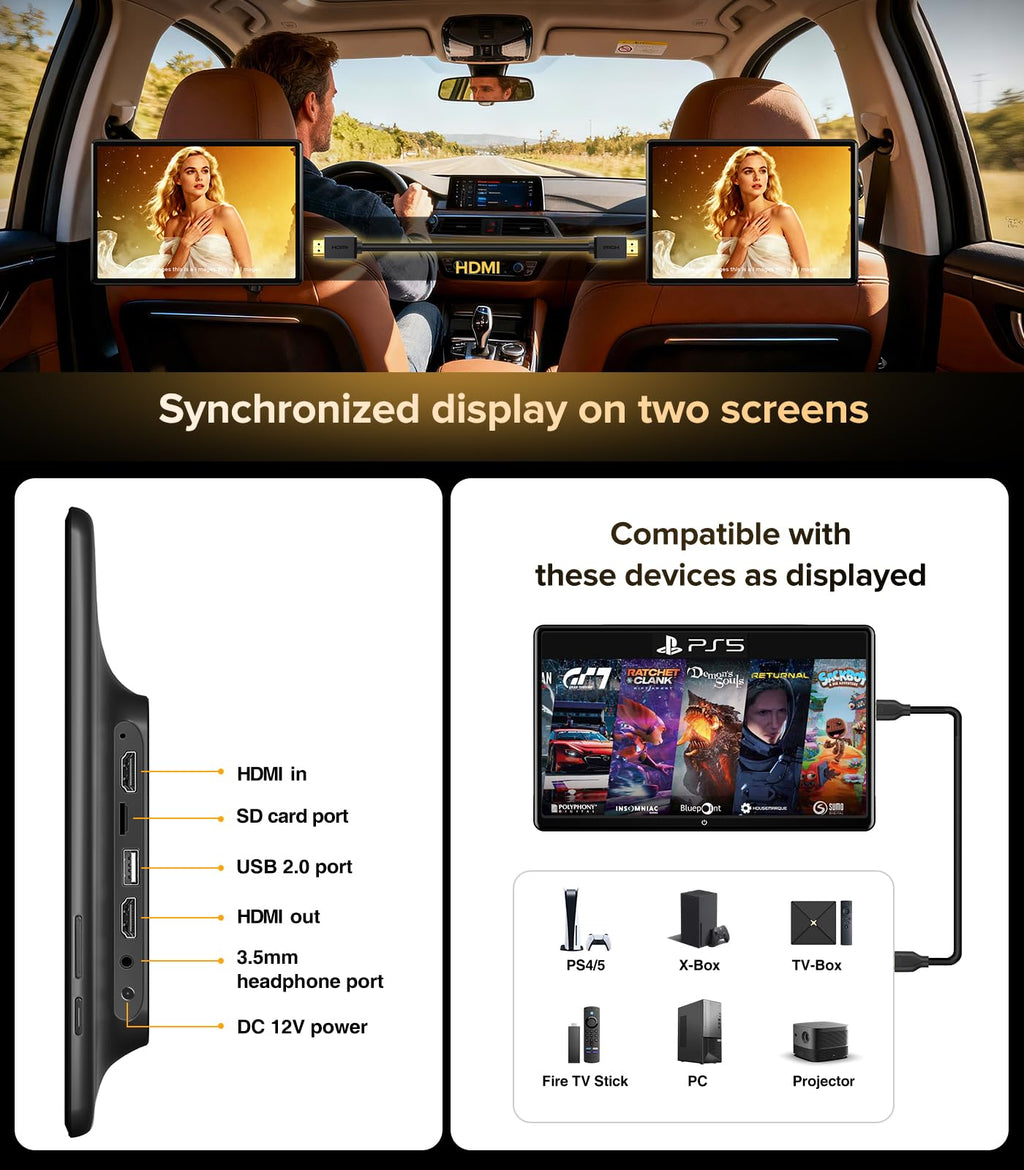 13.5" Car TV Screen for Back Seat Android 13 Headrest Video Player 1-Pack