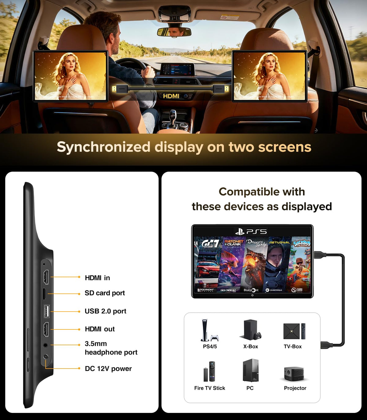 13.5" Car TV Screen for Back Seat Android 13 Headrest Video Player 1-Pack